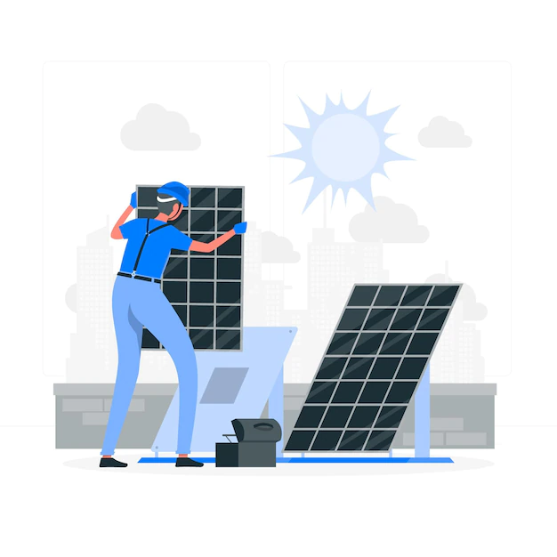 Man holding solar panel under the sun illustration